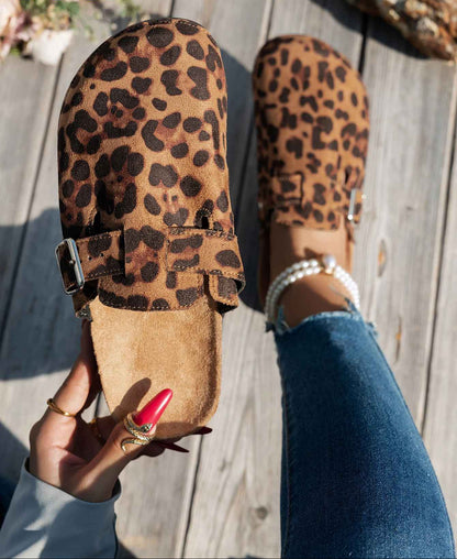 Animal Print Cork Sole Mule Sandals