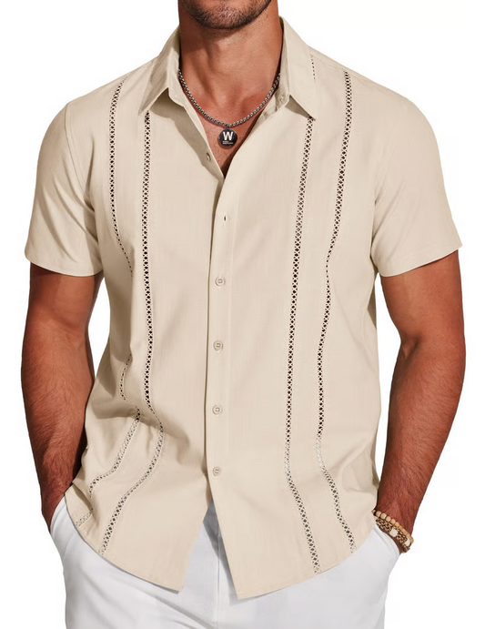 Relaxed Fit Embroidered Guayabera Shirt