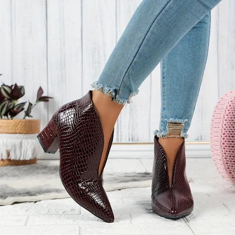 Women's Stylish Reptile-Textured Ankle Boots