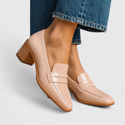Modern Glossy Block Heel Loafers