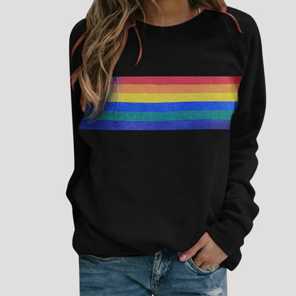 Ashley | Sudadera informal de rayas arcoíris de primavera para mujer
