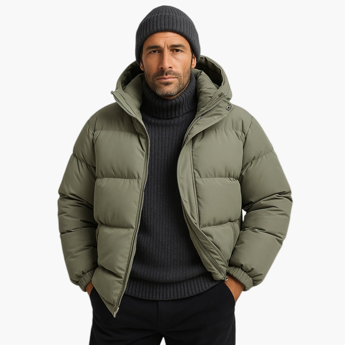 Cory | Chaqueta acolchada de invierno con capucha y cremallera para hombre 