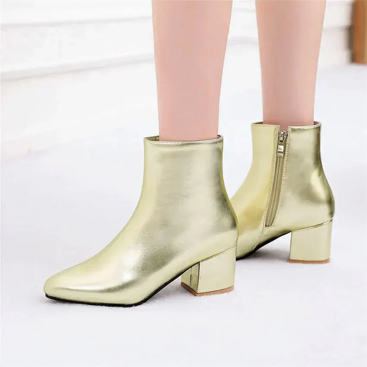 Women’s Metallic Winter Zip-Up Ankle Boots