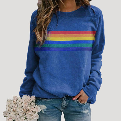 Ashley | Sudadera informal de rayas arcoíris de primavera para mujer