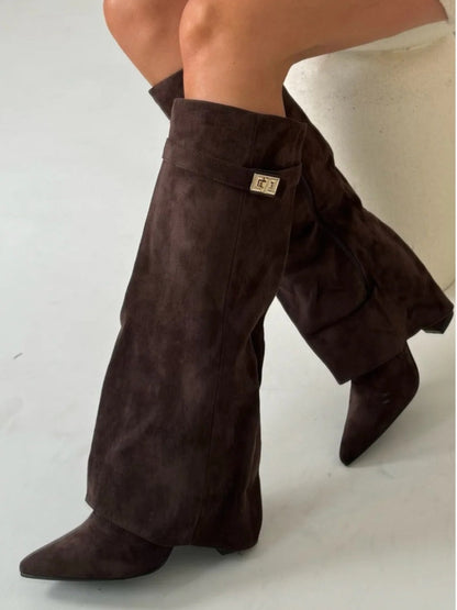 Women’s Leather Thigh-High Boots with Buckle