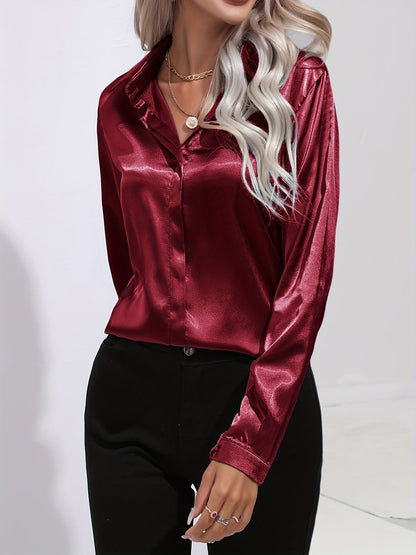 Sarah | Blusas de satén de manga larga con botones para mujer