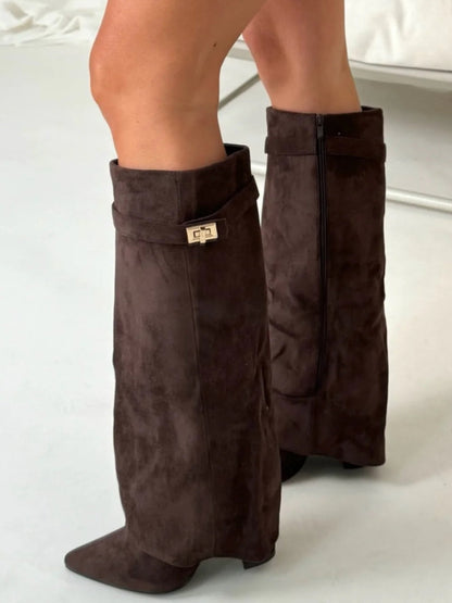 Women's Winter Zip-Up Slouchy High Heel Boots