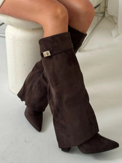 Women’s Leather Thigh-High Boots with Buckle