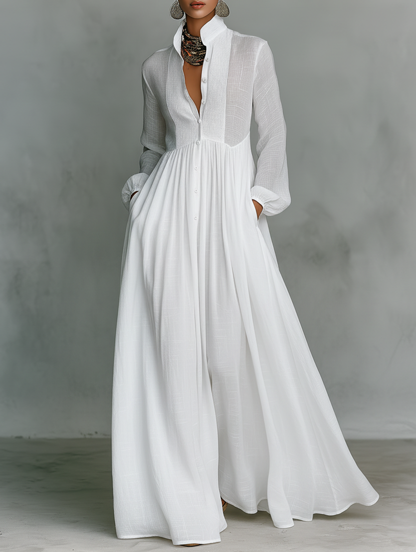 Flowing Button-Front Maxi Dress