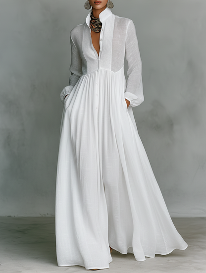 Flowing Button-Front Maxi Dress