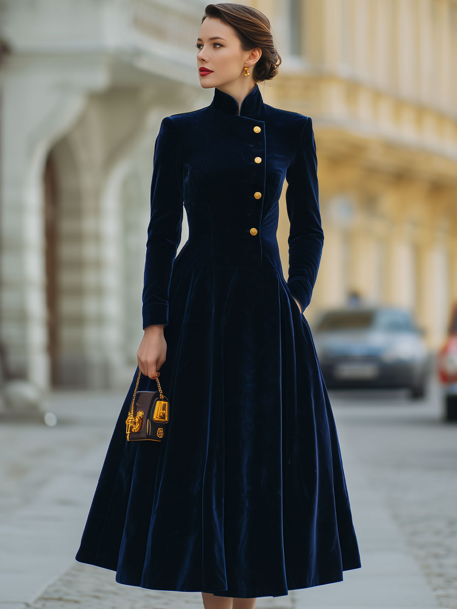 Natalia | Vestido corte A con detalles dorados
