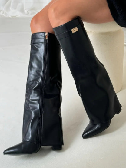 Women's Winter Zip-Up Slouchy High Heel Boots