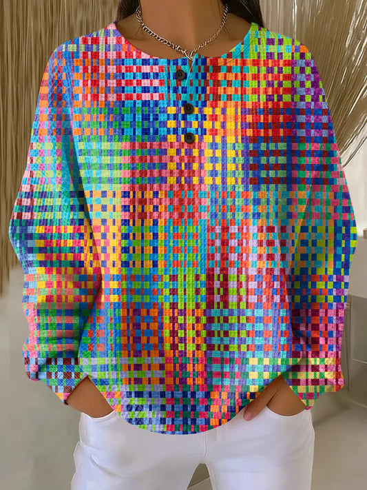Sweater with Colorful Tartan Design