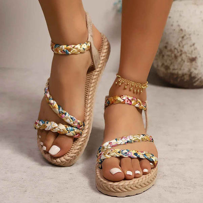 Floral Braided Flat Sandals