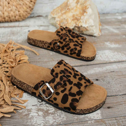 Leopard Print Cork Sole Sandals