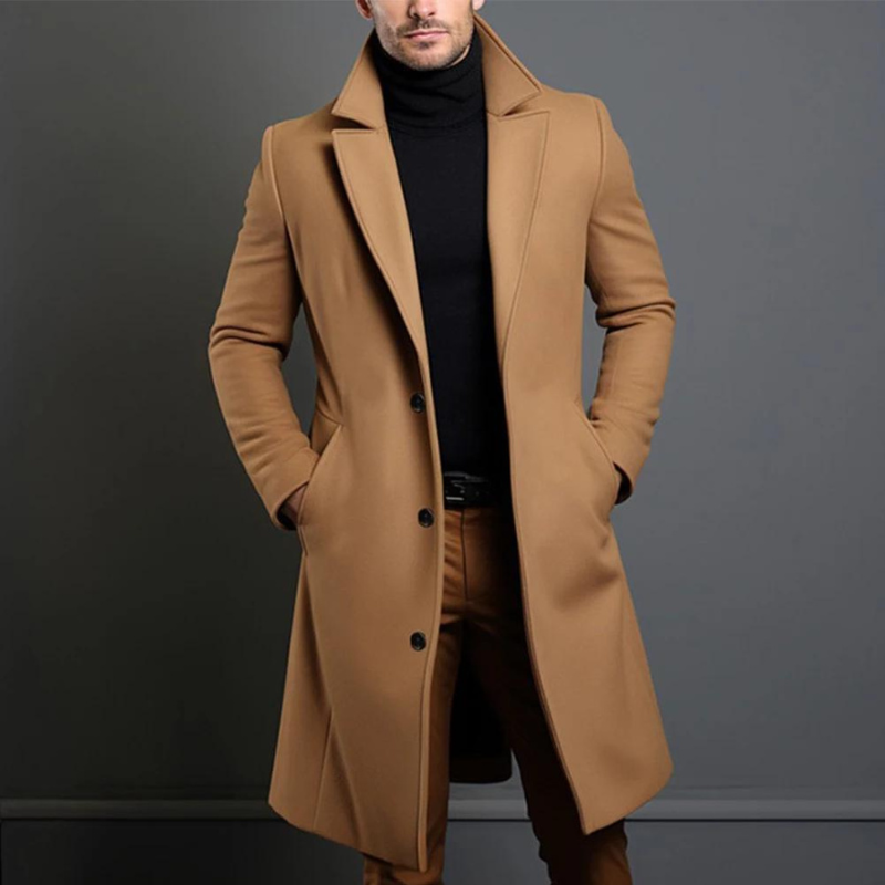 Jameson | Classic Long Overcoat with Lapel for Men