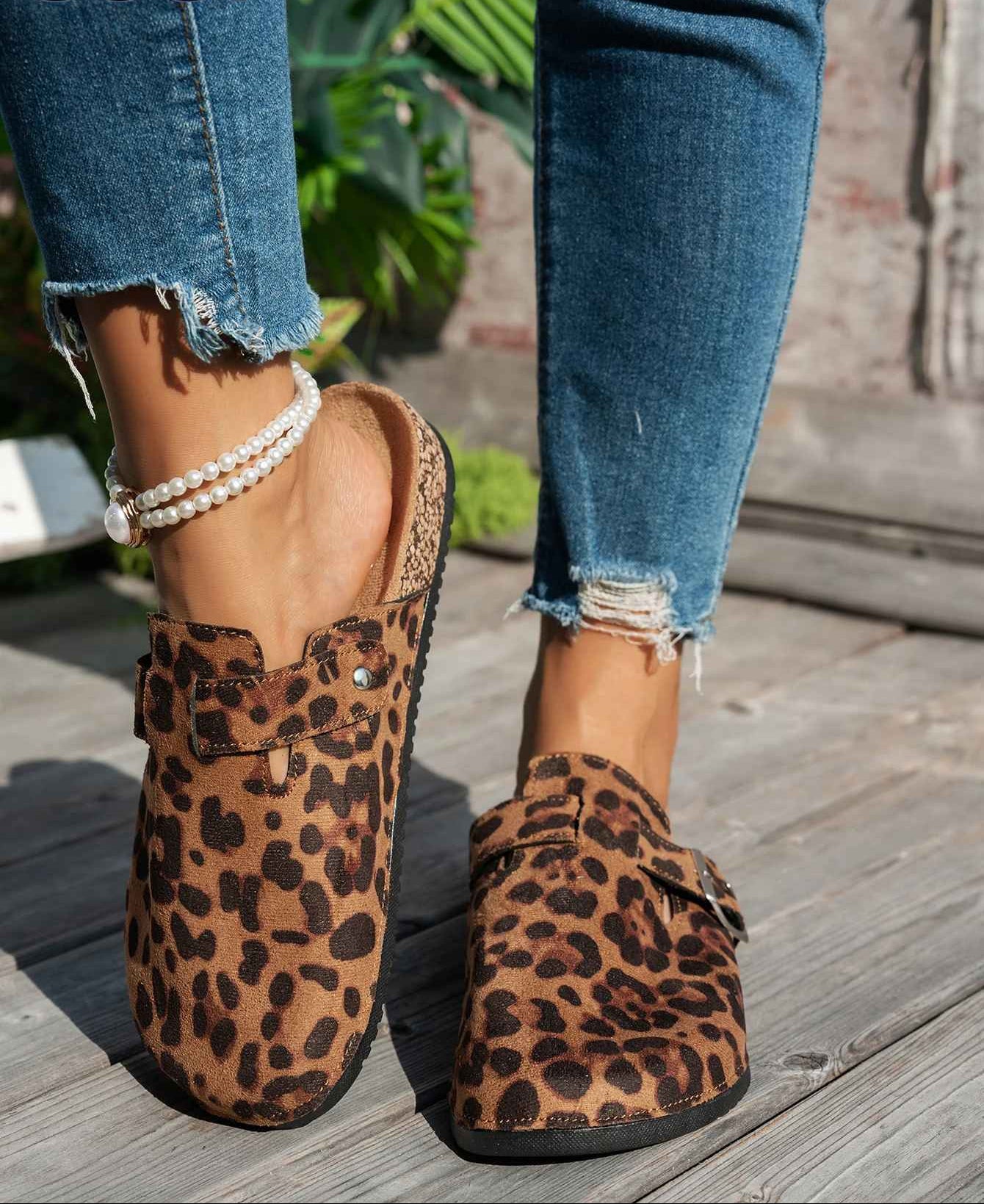 Animal Print Cork Sole Mule Sandals