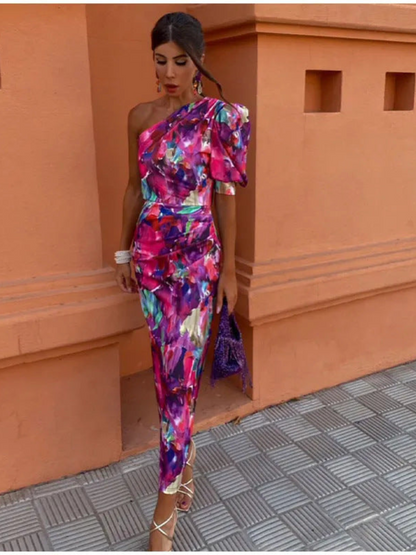 Women's Purple Off-Shoulder Midi Dress
