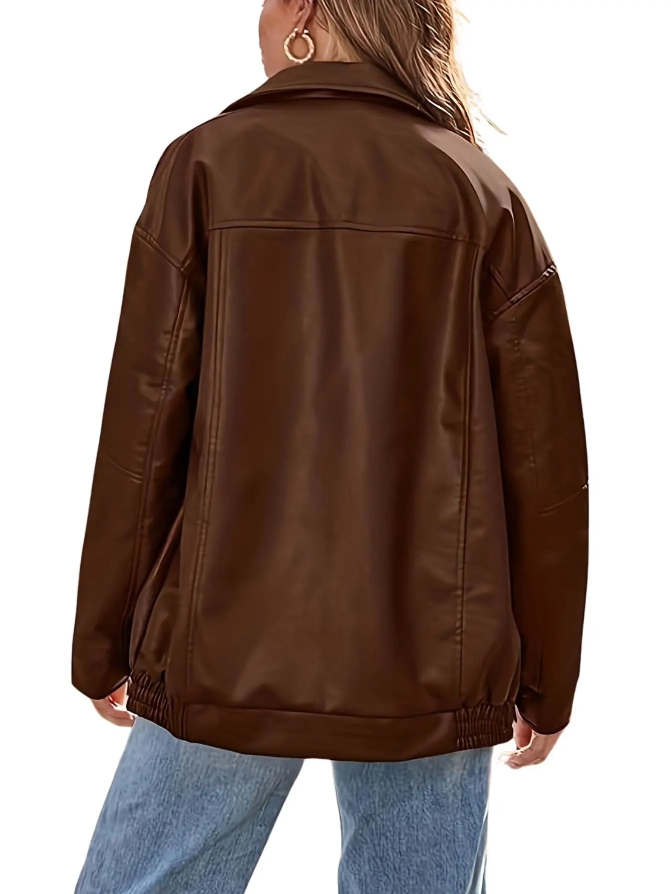 Rosa | Chaqueta bomber clásica de cuero de gran tamaño para mujer
