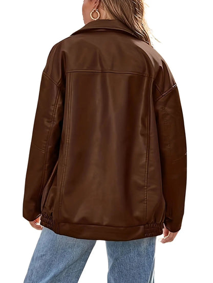 Rosa | Chaqueta bomber clásica de cuero de gran tamaño para mujer
