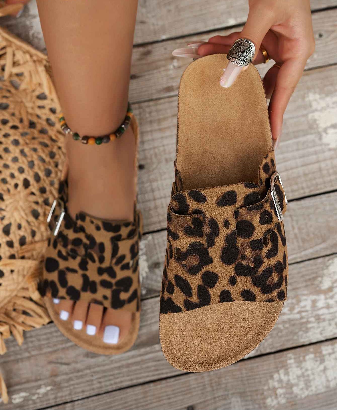 Leopard Print Cork Sole Sandals