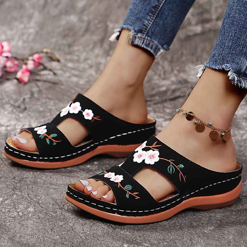 Embroidered Boho Wedge Sandals