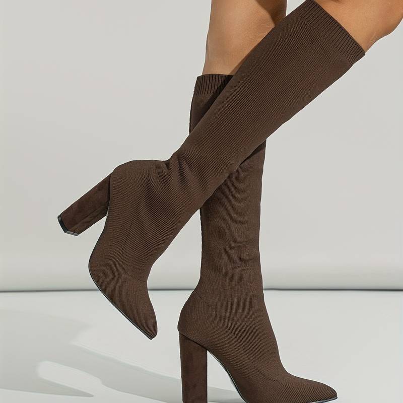 Women’s Knitted Sock Boots with Block Heel