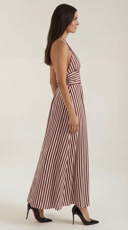 Vestido maxi Sandra de rayas con cuello de pico