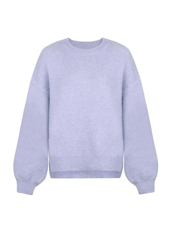 Women's Drop Shoulder Split Hem Round Neck Sweater