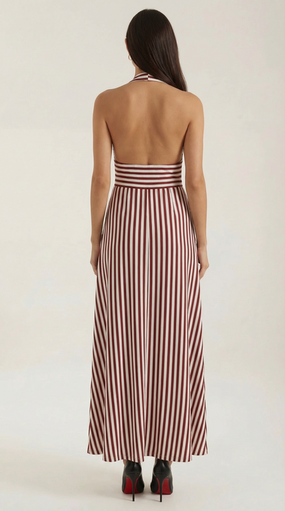 Vestido maxi Sandra de rayas con cuello de pico