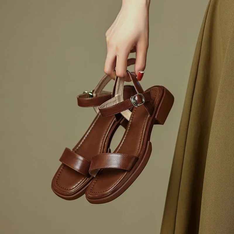 Velmira™ | Sandalias de tacón bajo de cuero genuino