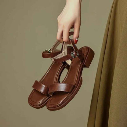 Velmira™ | Sandalias de tacón bajo de cuero genuino
