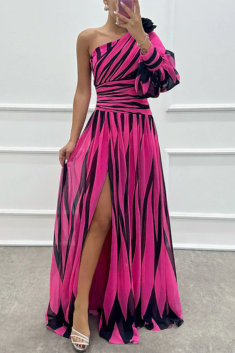 Shiloh - Elegante vestido maxi a rayas con un hombro