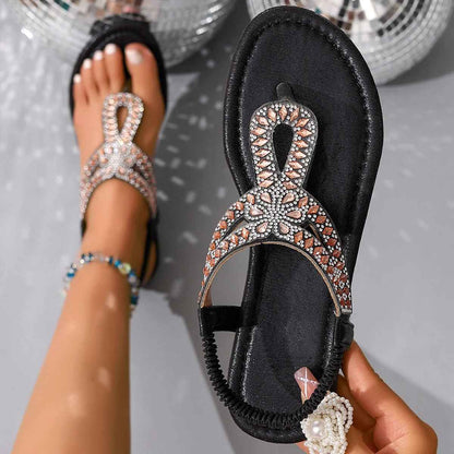 Liora™ | Sandalias planas con tira de cristal en el dedo