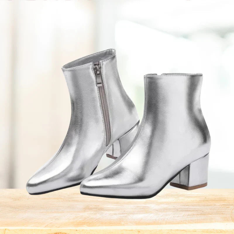 Women’s Metallic Winter Zip-Up Ankle Boots