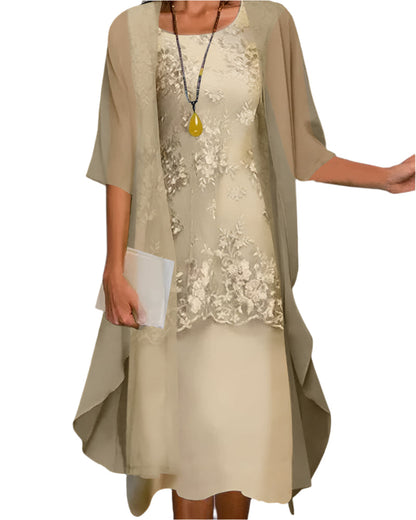 Ivy | Vestido midi fluido con mangas transparentes para mujer