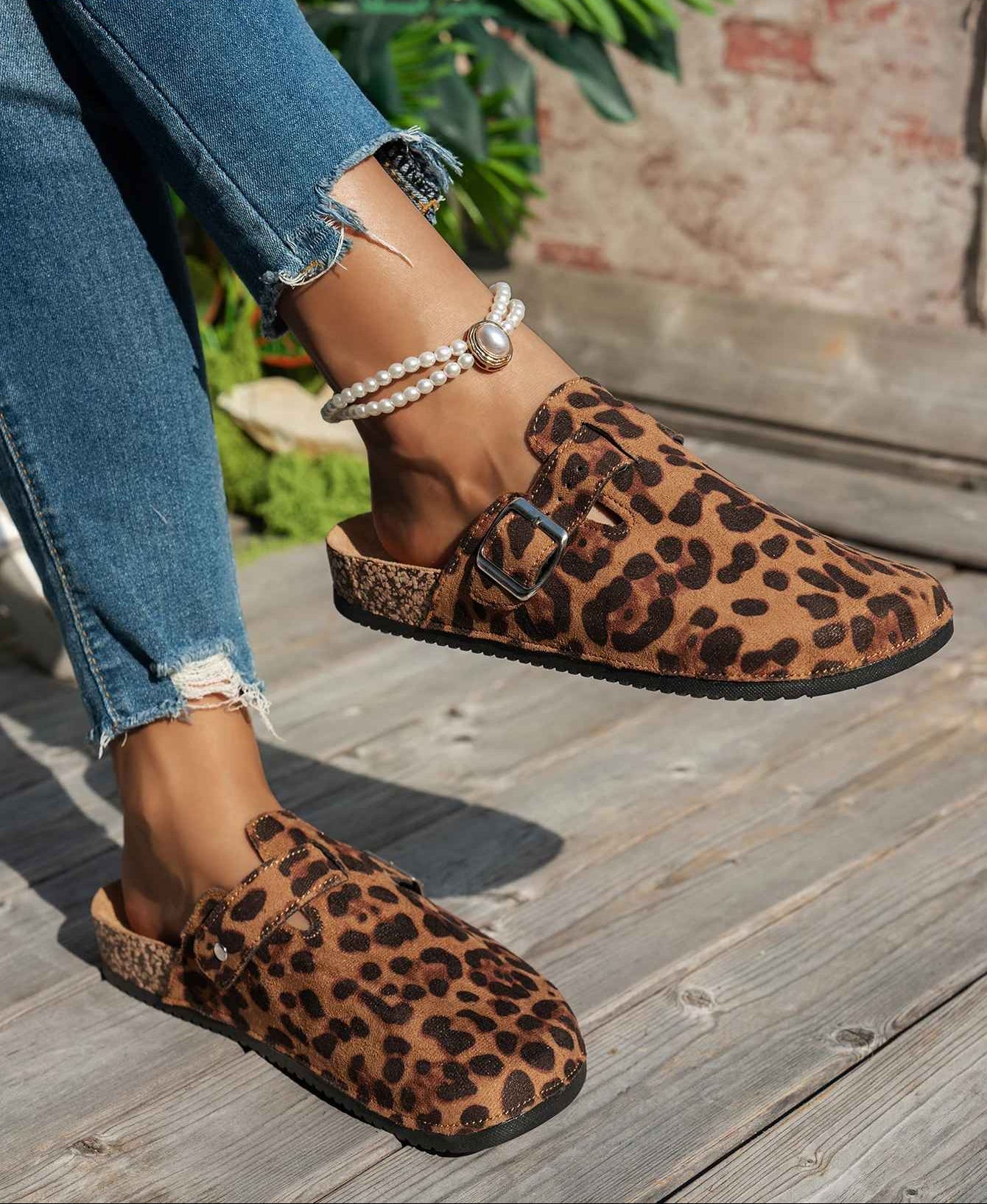 Animal Print Cork Sole Mule Sandals