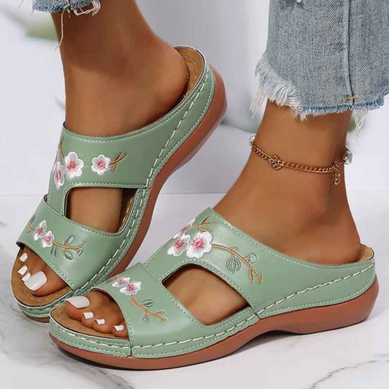 Embroidered Boho Wedge Sandals