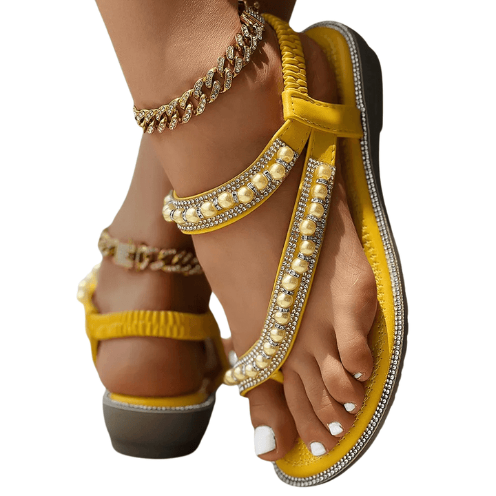 Lunara Crystal Pearl Flat Sandals