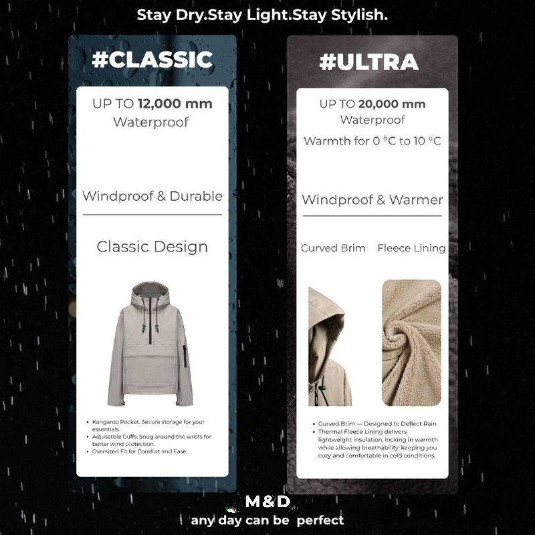 M&amp;D™ - Abrigo impermeable con capucha de gran tamaño
