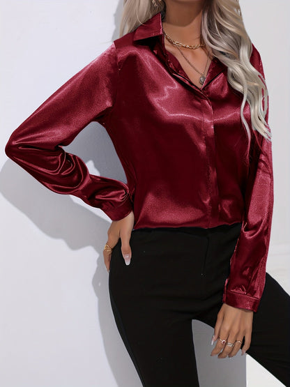 Sarah | Blusas de satén de manga larga con botones para mujer