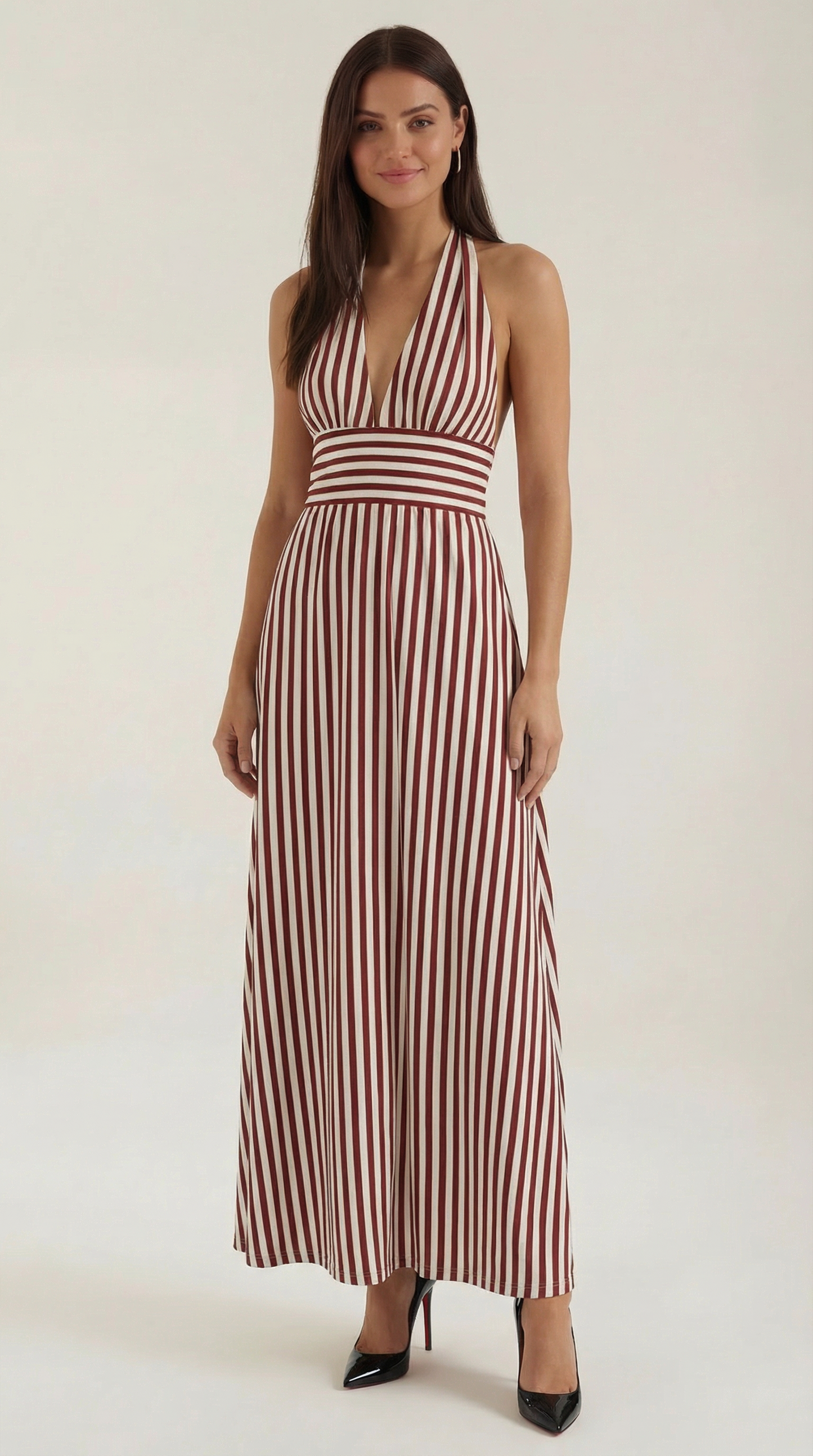 Vestido maxi Sandra de rayas con cuello de pico