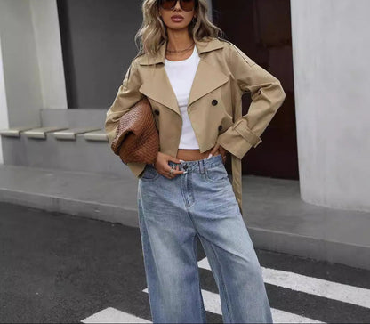 Catherine | Chaqueta corta cruzada tipo gabardina para mujer