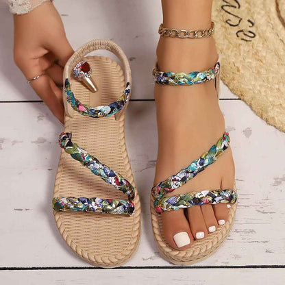 Floral Braided Flat Sandals