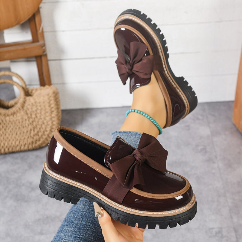 Lucente Bowknot Real Leather Loafers