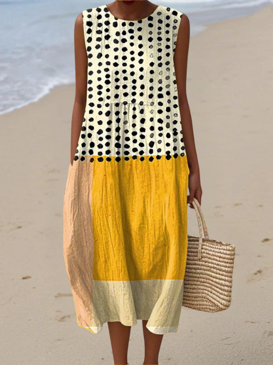Vestido midi Leah™ a bloques de color y lunares