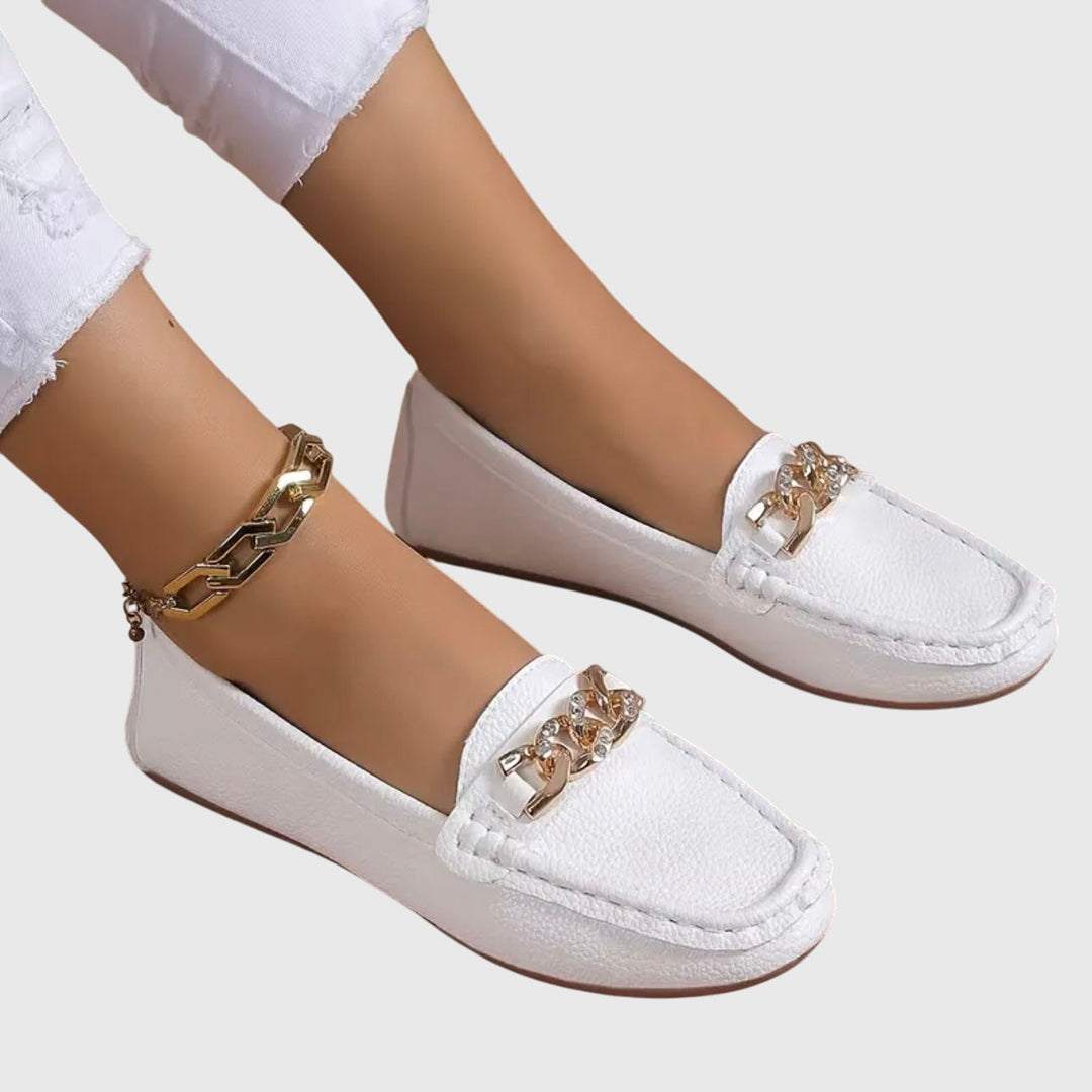 Gold Chain Comfort Slip-On Real Leather Loafers