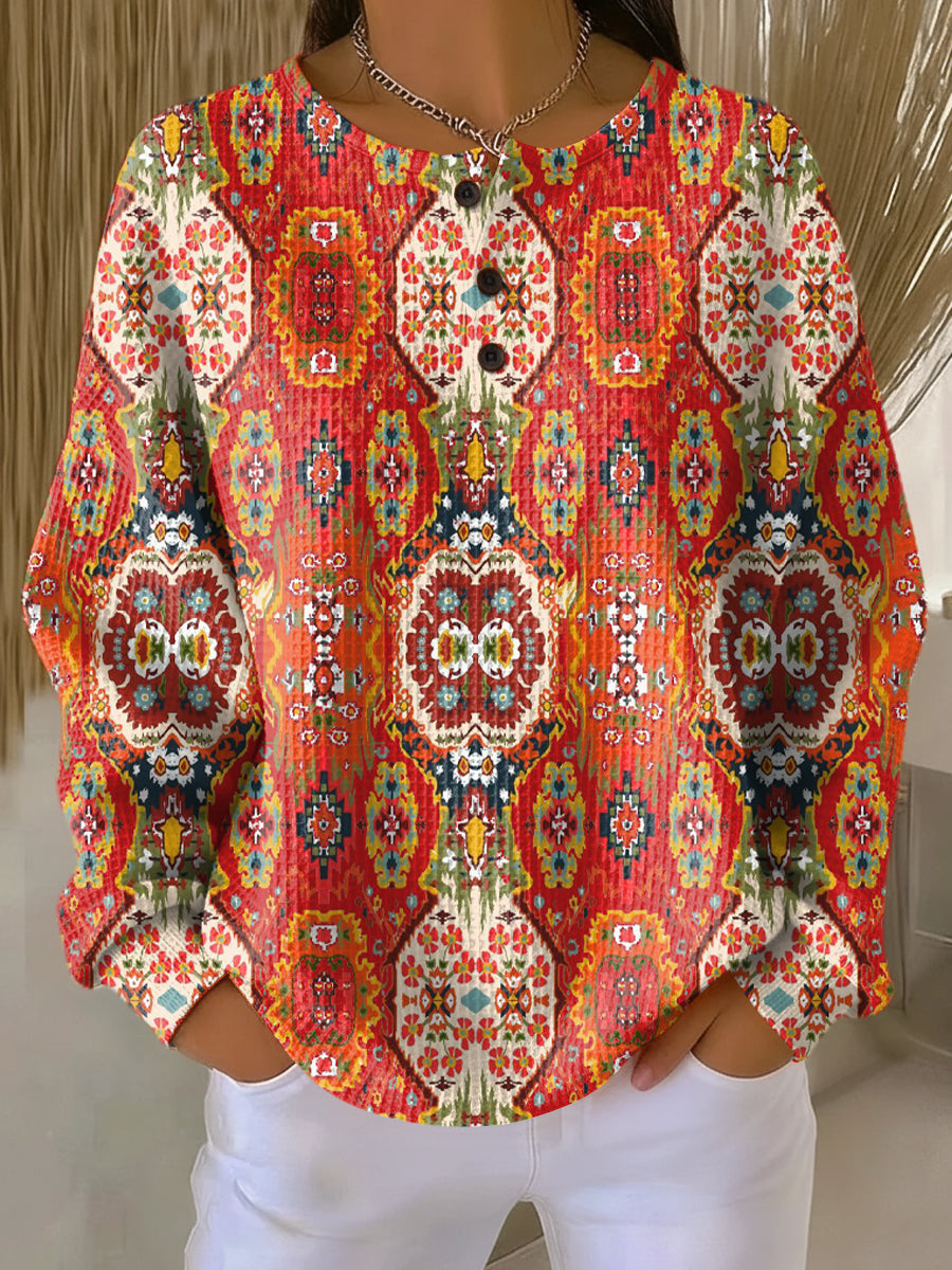 Sweater with Ethnic Floral Pattern