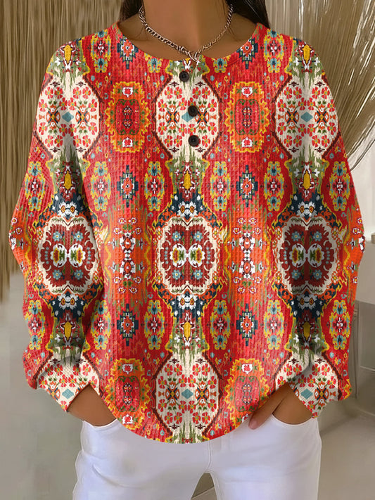 Sweater with Ethnic Floral Pattern