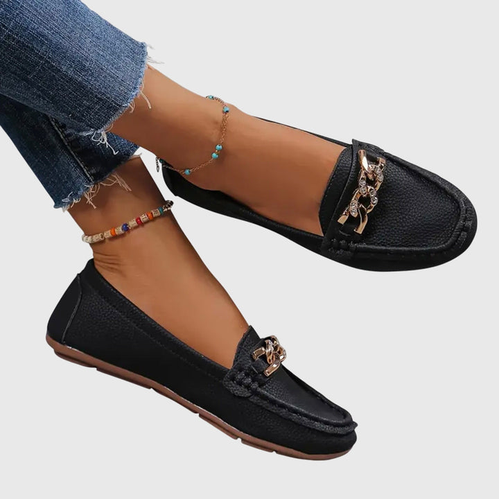 Gold Chain Comfort Slip-On Real Leather Loafers